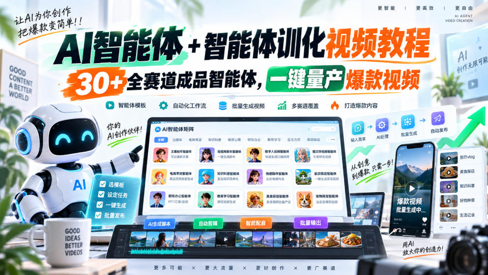 【无水印】AI智能体+智能体训化视频教程，30+全赛道成品智能体，一键量产爆款视频【更新】-橙心云网创