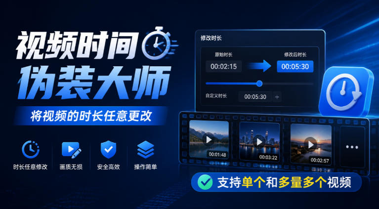 视频时间伪装大师，将视频的时长任意更改，支持单个和多量多个视频-橙心云网创
