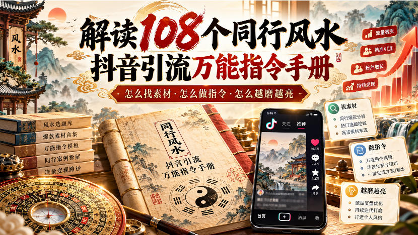 解读108个同行风水抖音引流万能指令手册，怎么找素材·怎么做指令·怎么越磨越亮【文档】-橙心云网创