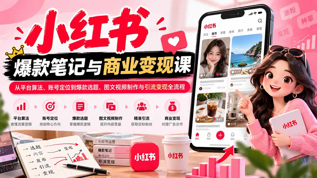 2026小红书爆款笔记与商业变现课：从平台算法、账号定位到爆款选题、图文视频制作与引流变现全流程-橙心云网创