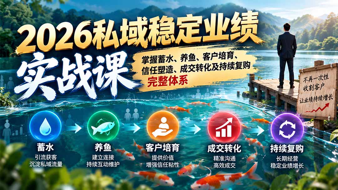 2026私域稳定业绩实战课：掌握蓄水、养鱼、客户培育、信任塑造、成交转化及持续复购完整体系-橙心云网创