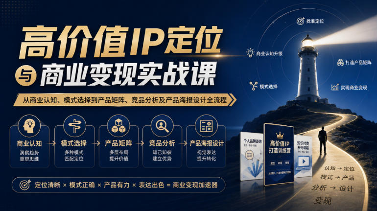 【无水印】高价值IP定位与商业变现实战课，从商业认知、模式选择到产品矩阵、竞品分析及产品海报设计全流程-橙心云网创