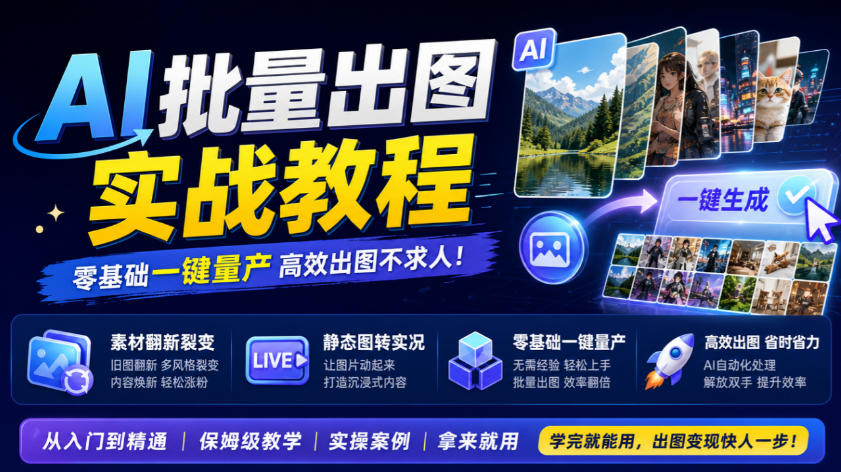 AI批量出图实战教程,素材翻新裂变,静态图转实况,零基础一键量产-橙心云网创