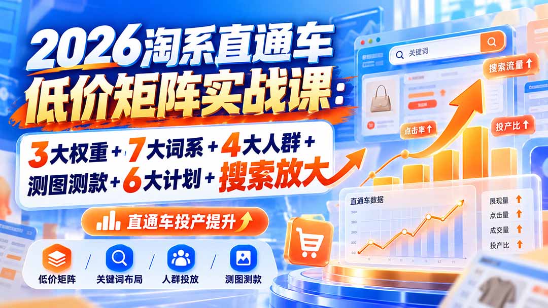 2026淘系直通车低价矩阵实战课：3大权重+7大词系+4大人群+测图测款+6大计划+搜索放大-橙心云网创