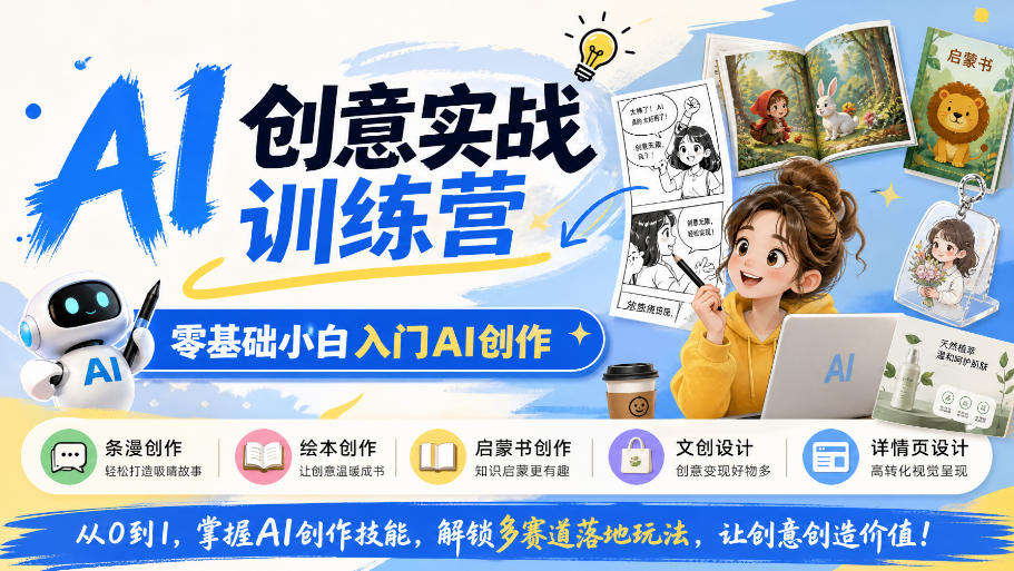 AI创意实战训练营，零基础小白入门AI创作，解锁条漫、绘本、启蒙书、文创、详情页多赛道落地玩法-橙心云网创