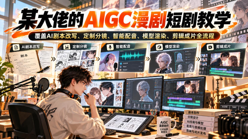 某大佬的AIGC漫剧短剧教学，覆盖AI剧本改写、定制分镜、智能配音、模型渲染、剪辑成片全流程-橙心云网创