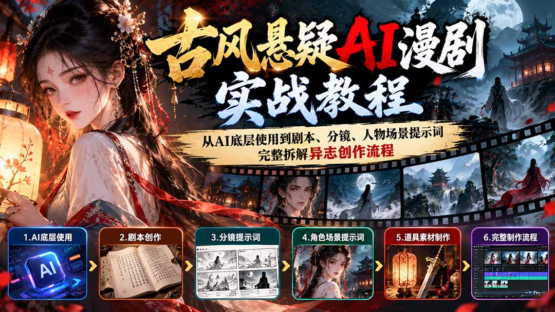 古风悬疑AI漫剧实战教程：从AI底层使用到剧本、分镜、人物场景提示词，完整拆解异志创作流程-橙心云网创