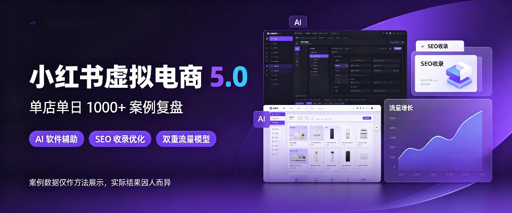 小红书虚拟电商5.0，单店单日1000+，AI软件+SEO收录，双重流量稳定出单【揭秘】-橙心云网创