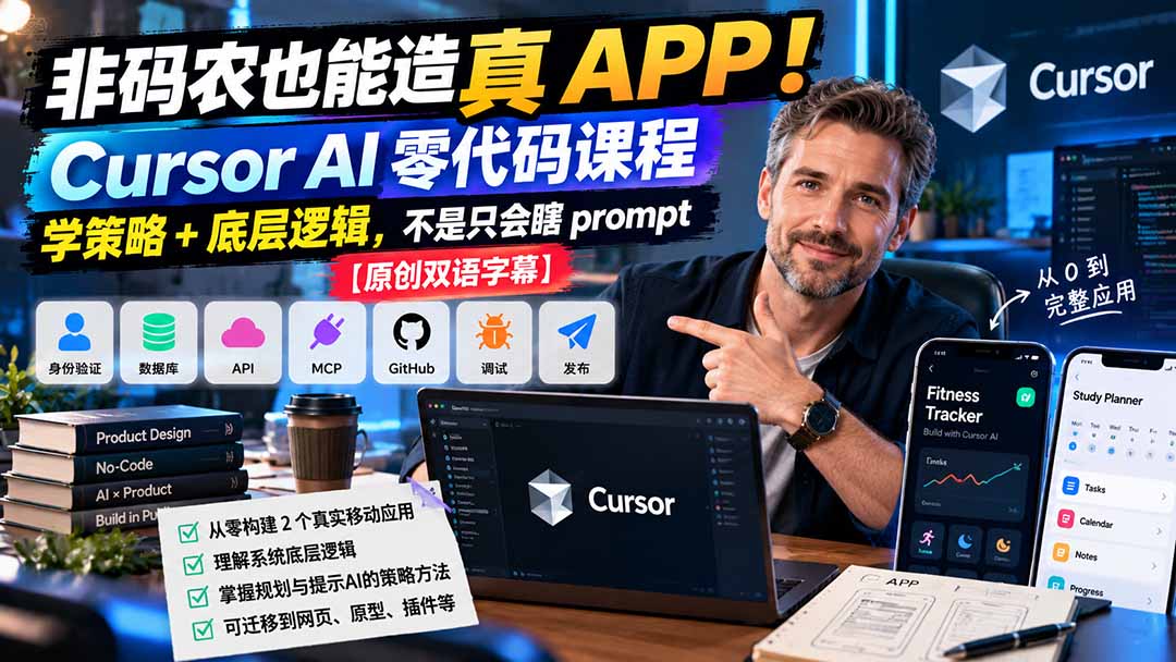 非码农也能造真 APP！Cursor AI 零代码课程：学策略 + 底层逻辑，不是只会瞎 prompt【原创双语字幕】-橙心云网创