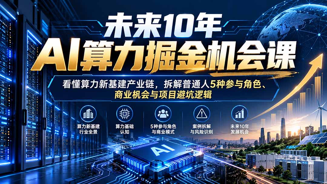 未来10年AI算力掘金机会课：看懂算力新基建产业链，拆解普通人5种参与角色、商业机会与项目避坑逻辑-橙心云网创