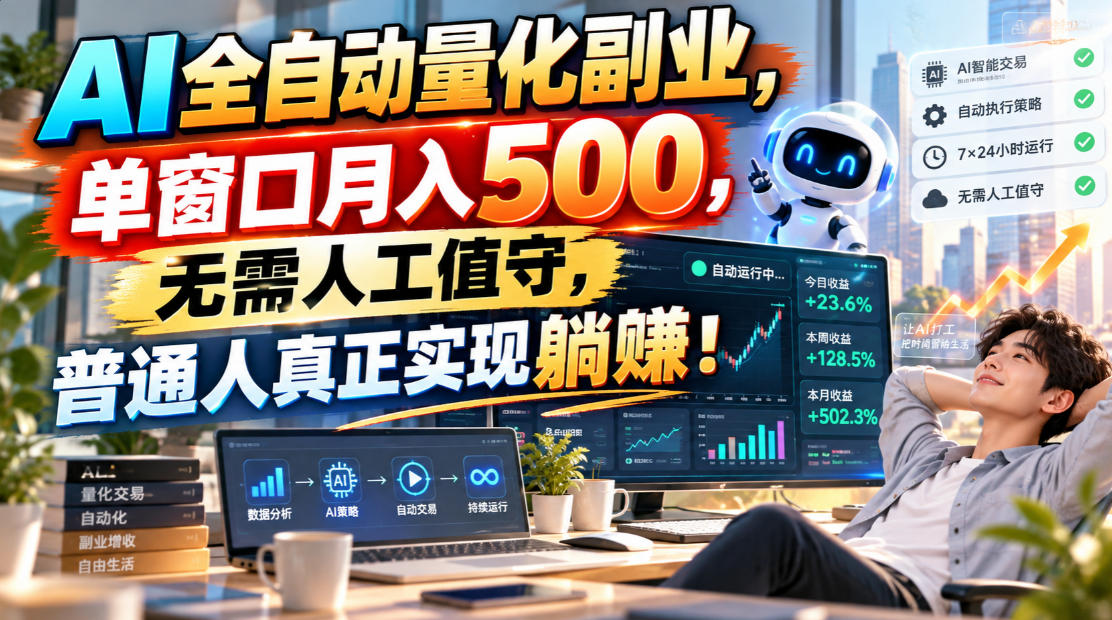AI全自动量化副业，单窗口月入500，无需人工值守，普通人真正实现躺賺！-橙心云网创