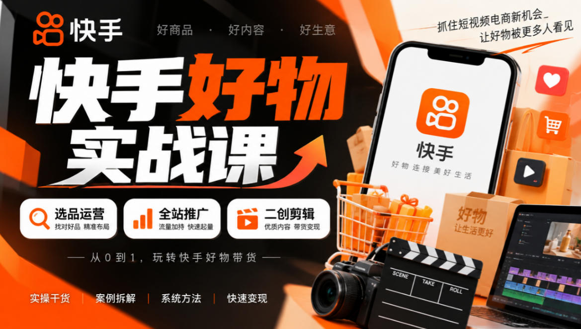 快手好物实战课｜选品运营+全站推广+二创剪辑带货变现-橙心云网创
