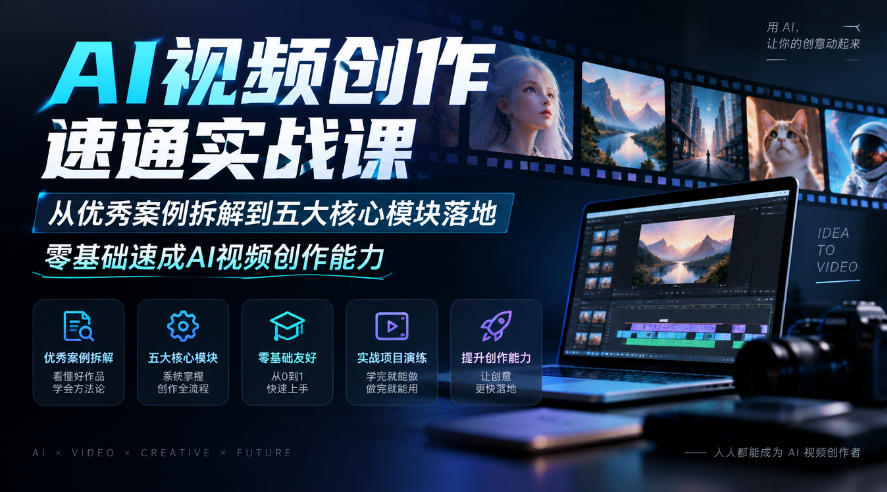 AI视频创作速通实战课｜从优秀案例拆解到五大核心模块落地，零基础速成AI视频创作能力-橙心云网创