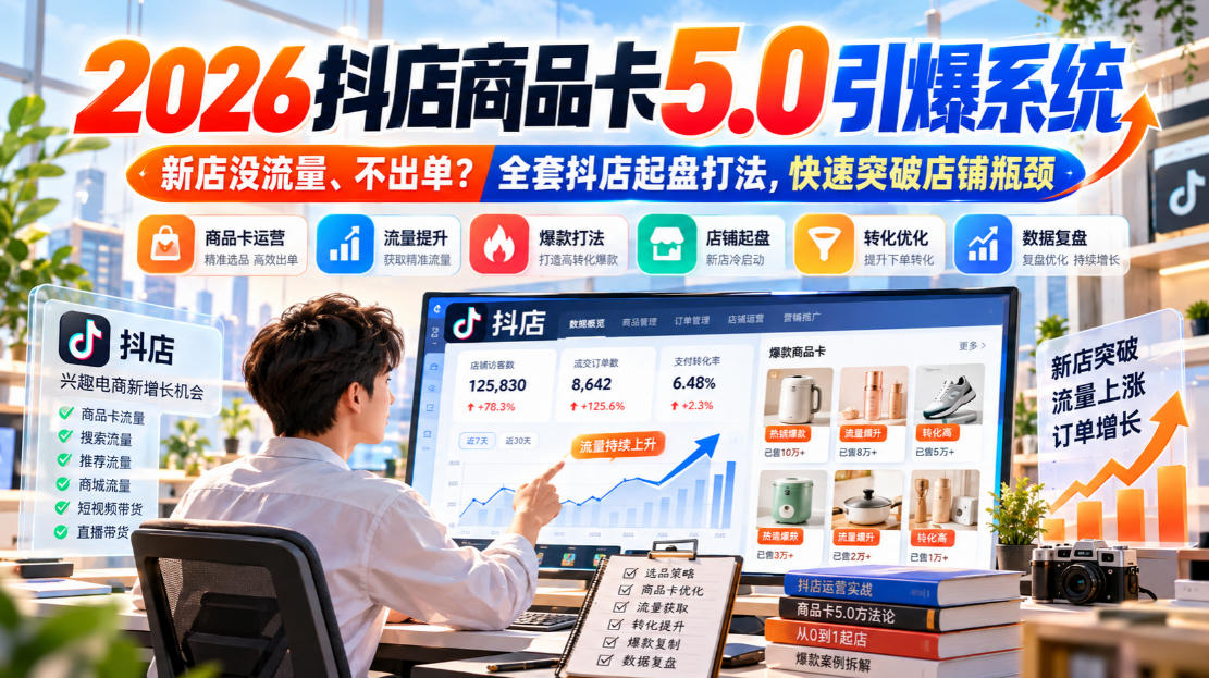 2026抖店商品卡5.0引爆店铺流量，新店没流量、不出单？全套抖店起盘打法，快速突破店铺瓶颈-橙心云网创