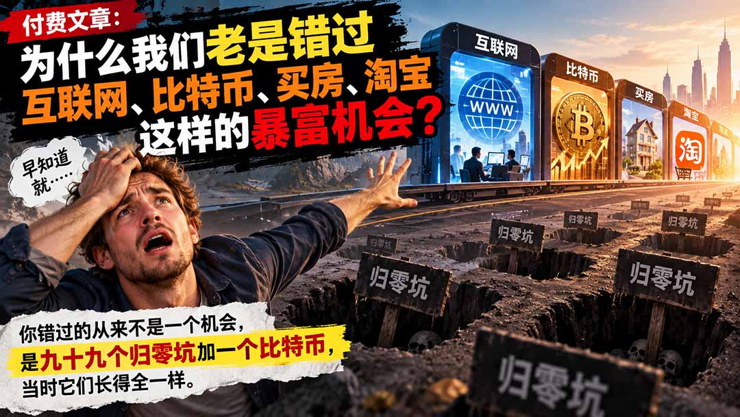 付费文章：为什么我们老是错过互联网、比特币、买 房、淘宝这样的暴富机会？-橙心云网创