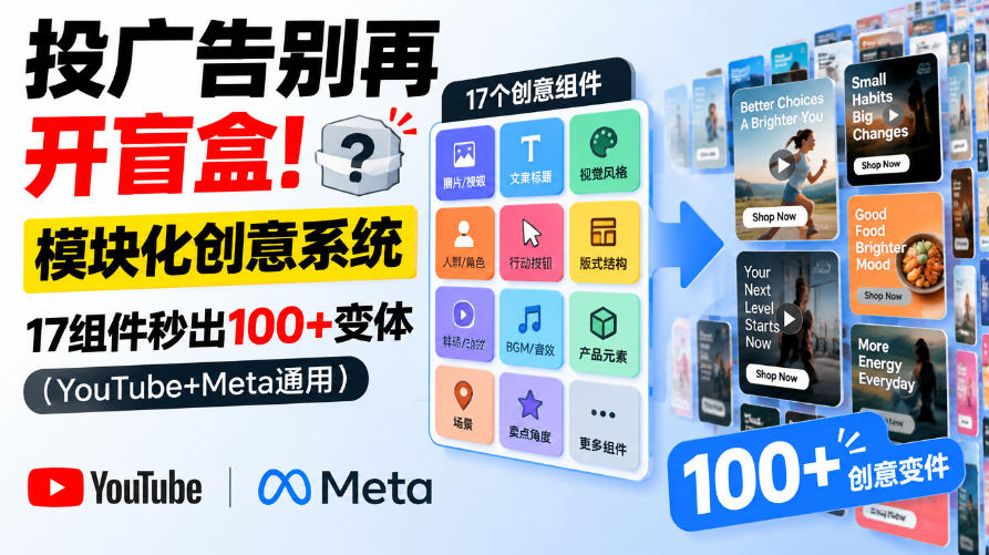 投广告别再开盲盒！模块化创意系统，17组件秒出100+变体(YouTube+Meta通用)【原创双语字幕】-橙心云网创