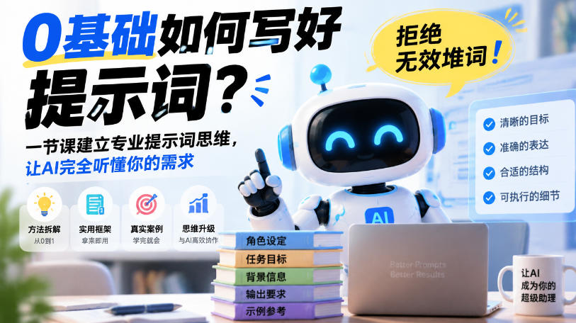 0基础如何写好提示词,拒绝无效堆词!一节课建立专业提示词思维,让AI完全听懂你的需求-橙心云网创