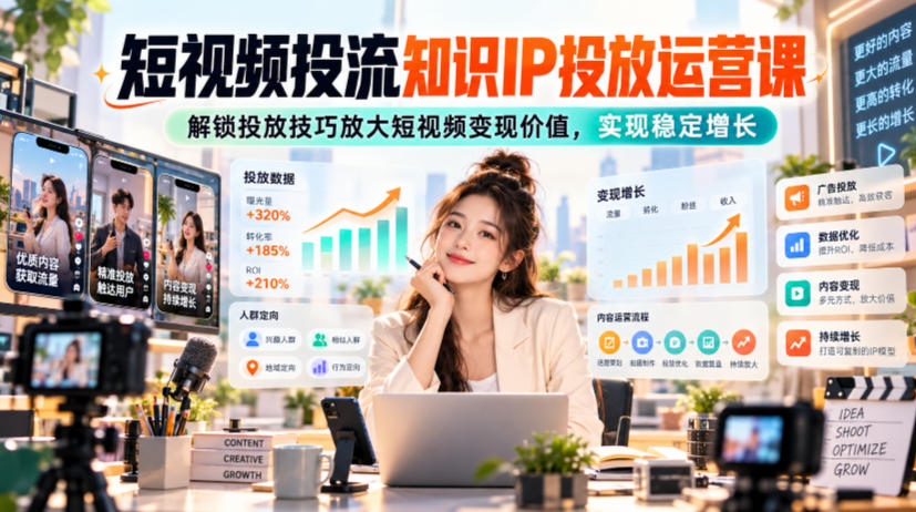 短视频投流知识IP投放运营课,解锁投放技巧放大短视频变现价值,实现稳定增长-橙心云网创