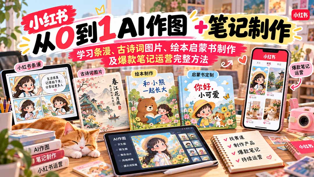 2026小红书AI内容创作从0到1-更新1009:学习条漫、古诗词图片、绘本启蒙书制作及爆款笔记运营完整方法-橙心云网创