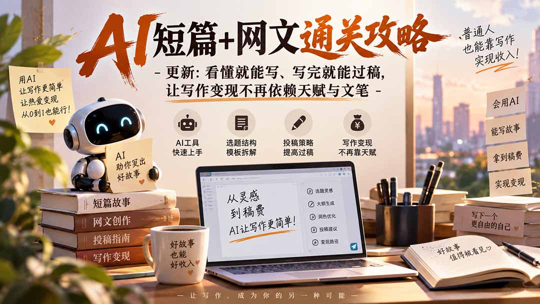AI短篇+网文通关攻略-更新1009:看懂就能写、写完就能过稿,让写作变现不再依赖天赋与文笔-橙心云网创