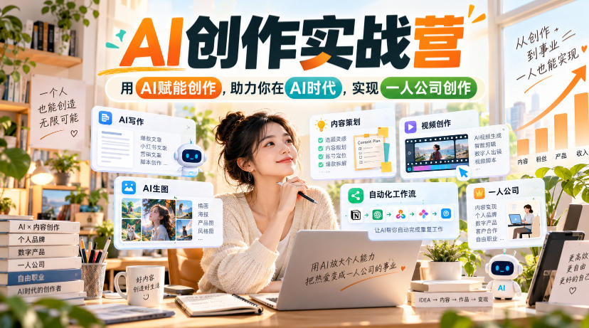 AI创作实战营,用AI赋能创作,助力你在AI时代,实现一人公司创作-橙心云网创