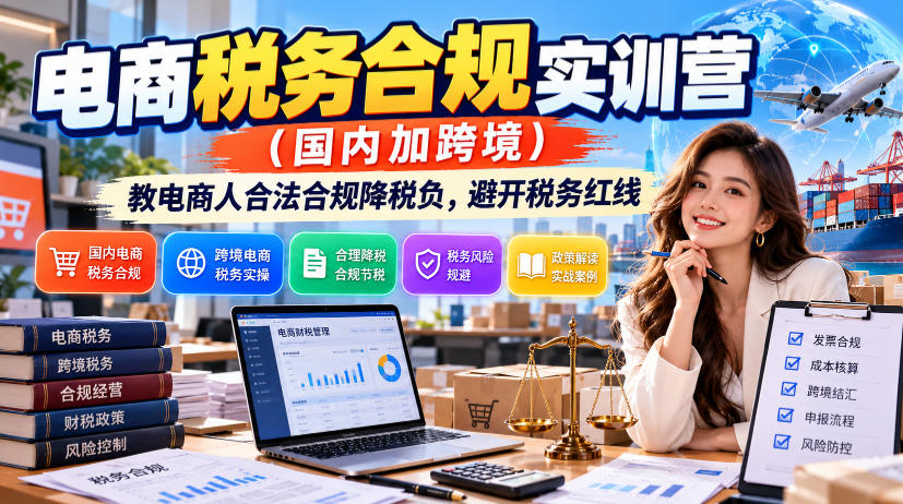 电商税务合规实训营(国内加跨境)，教电商人合法合规降税负，避开税务红线-橙心云网创