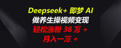 Deepseek+即梦AI，做养生操视频变现，轻松涨粉38W+，月入一W+-橙心云网创