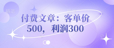 付费文章：客单价500，利润300-橙心云网创
