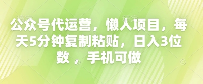 公众号代运营,懒人项目,每天5分钟复制粘贴,日入3位数 ,手机可做-橙心云网创